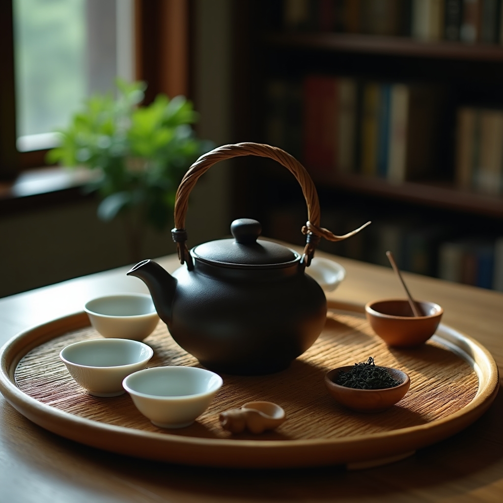 Ceainic tradițional yixing cu ceai oolong și cești mici